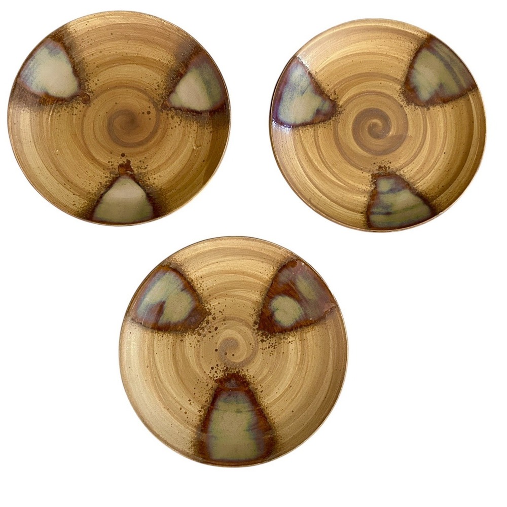 Sango Salad Plates‎ Splash 4951 Brown Tan Drip Glazed Stoneware Set Of 3 Retired